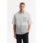 Avva Erkek Siyah-Beyaz Klasik Yaka Viskon Karışımlı Kısa Kol Boxy Fit Gömlek A51Y2120 - XL - Siyah - Beyaz