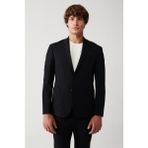 AVVA Erkek Siyah Bi-Stretch Astarsız Çift Yırtmaçlı Comfort Slim Fit Ceket A31Y4004 - 50
