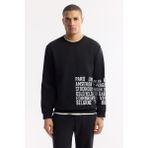 Avva Erkek Siyah Bisiklet Yaka Baskılı Bi-Stretch İnterlok Regular Fit Sweatshirt A51Y1237 - XL