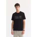 AVVA Erkek Siyah Bisiklet Yaka Baskılı Bi-Stretch İnterlok Regular Fit T-shirt A61Y1144 - M