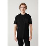 Avva Erkek Siyah Bisiklet Yaka Baskılı Soft Touch Regular Fit T-Shirt A41Y1010