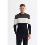 Avva Erkek Siyah Bisiklet Yaka Blok Renkli Regular Fit Triko Kazak A42Y5032 - XL