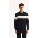Avva Erkek Siyah Bisiklet Yaka Çizgili Triko Regular Fit Kazak A52Y5034 - XS