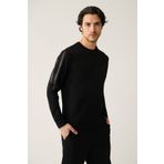 Avva Erkek Siyah Bisiklet Yaka İnterlok Baskılı Regular Fit Sweatshirt A41Y1203