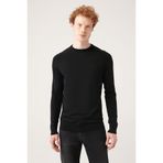 AVVA Erkek Siyah Bisiklet Yaka Jakarlı Rayon Slim Fit Triko T-Shirt A31Y5004