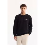 Avva Erkek Siyah Bisiklet Yaka Pamuklu Baskılı Regular Fit Sweatshirt A52Y1301