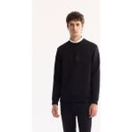 AVVA Erkek Siyah Bisiklet Yaka Pamuklu Bi-Stretch Baskılı Regular Fit Sweatshirt A52Y1264 - 3XL