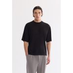 AVVA Erkek Siyah Bisiklet Yaka Rayon Oversize Fit T-Shirt B001050 - XL