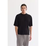 Avva Erkek Siyah Bisiklet Yaka Rayon Oversize Fit T-Shirt B001050