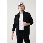 Avva Erkek Siyah Dik Yaka Fermuarlı Baskılı Regular Fit Sweatshirt A41Y1230