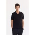 AVVA Erkek Siyah Düğmesiz Polo Yaka %100 Pamuk Triko Regular Fit T-Shirt A61Y5041 - XL