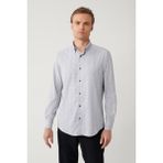 Avva Erkek Siyah-Gri Alttan Britli Yaka Desenli Travel Slim Fit Gömlek A41Y2010 - Siyah - Gri - XS