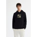Avva Erkek Siyah Kapüşonlu Pamuklu Baskılı Elastan Regular Fit Sweatshirt A42Y1324 - XL