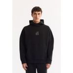 AVVA Erkek Siyah Kapüşonlu Yaka Kolay Ütülenen Bi-Stretch Baskılı Oversize Fit Sweatshirt A52Y1312 - 2XL
