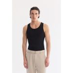 AVVA Erkek Siyah Kolsuz Basic Fitilli Regular Fit Atlet B001058 - M