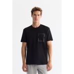 Avva Erkek Siyah Regular Fit Bisiklet Yaka Baskılı Elastan T-Shirt A42Y1020