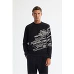 Avva Erkek Siyah Regular Fit Bisiklet Yaka Pamuklu Baskılı Sweatshirt A42Y1285