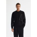 Avva Erkek Siyah Regular Fit Bisiklet Yaka Pamuklu Baskılı Sweatshirt A42Y1317