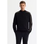 Avva Erkek Siyah Regular Fit Fermuarlı Dik Yaka Rayon Triko Kazak A42Y5005 - 2XL