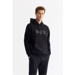 Avva Erkek Siyah Regular Fit Kapüşonlu Pamuklu Baskılı Elastan Sweatshirt A42Y1322