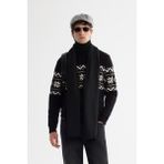 Avva Erkek Siyah Regular Fit Tam Balıkçı Yaka Kar Desenli Soft Touch Triko Kazak A42Y5147 - XL