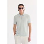 AVVA Erkek Su Yeşili Kıvrılmaz Polo Yaka Fermuarlı Bi-Stretch İnterlok Regular Fit T-shirt A61Y1003 - 3XL