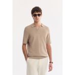 AVVA Erkek Vizon Polo Yaka Düğmesiz Dokulu Triko Regular Fit T-Shirt A61Y5033 - 3XL