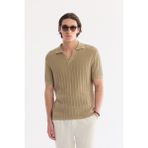 AVVA Erkek Vizon Polo Yaka Fermuarlı %100 Pamuk Regular Fit Triko T-Shirt A61Y5024