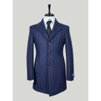 Avvenente Erkek Yün Slim Fit Çizgili Kruvaze Palto - 52 - Lacivert - Kahverengi