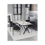 Avvio Arora Teddy Sandalye 80x120 Yemek Masası Mutfak Masası 4 Kişilik Masa Sandalye Takımı(bukle Kumaş) Beyaz