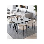 Avvio Lavinya Teddy Sandalye 80x120 Yemek Masası Mutfak Masası 4 Kişilik Masa Sandalye Takımı(bukle Kumaş) BEYAZ