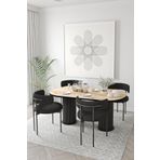 Avvio Miranda Ptt Silindir Ayak 80X140 Oval Yemek Masası Mutfak Masası Masa Sandalye Takımı(Bukle Kumaş)