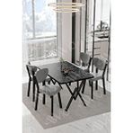 Avvio Pedra Elma Sandalye 80x120 Yemek Masası Mutfak Masası 4 Kişilik Masa Sandalye Takımı SİYAH MERMER