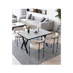 Avvio Piero Teddy Sandalye 80x120 Yemek Masası Mutfak Masası 4 Kişilik Masa Sandalye Takımı(bukle Kumaş) Beyaz