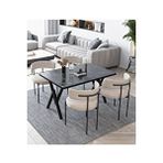 Avvio Piero Teddy Sandalye 80x120 Yemek Masası Mutfak Masası 4 Kişilik Masa Sandalye Takımı(bukle Kumaş) Siyah