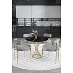 Avvio Tiny Mat Gold Teddy Sandalye 90x90 Yuvarlak Yemek Masası Mutfak Masası Masa Sandalye Takımı SİYAH MERMER