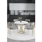 Avvio Tiny Mat Gold Teddy Sandalye 90X90 Yuvarlak Yemek Masası Mutfak Masası Masa Sandalye Takımı