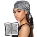 AWAYTR 35 inç saten başörtüsü kadınlar için ipek eşarp gibi saç eşarp saten saç Bandana kadın başörtüsü saç şal eşarp boyun, Ekose - Siyah + Beyaz, Standard