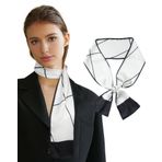 AWAYTR Uzun ipek eşarp kadın saç eşarp saten boyun eşarp kravat Bandana kafa atkı eşarp kenar şal çanta için, Beyaz + Siyah Çizgi, 57 inches