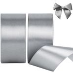 AWCIGG Saten bant, gümüş 40 mm, 44 metre dekorasyon hediye bandı, geniş kurdele bandı, kumaş bant, hediye paketleri, çiçekçiler, dikişler, arabalar, düğün, sevgililer günü, Noel için (22 m rulo)