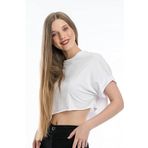 Awdo Denver Duble Kol Crop Tişör, Crop Tişört, Crop Tişört, Kadın Tişört, Kadın Tişört (Beyaz, M)