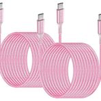 Awnuwuy Uzun USB-C - USB-C Kablosu 15 ft Pembe (2'li Paket), 60 W Hızlı Şarj, USB Tip C Şarj Kablosu iPad Pro 12.9 11 4. Nesil ile Uyumlu, MacBook Pro, Samsung Galaxy Note 20 S20, Sony PS5