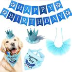 AWOCAN Köpek doğum günü örtüsü, tütü, tütü, etek, kıyafet, Happy Birthday afişi, köpekler için taç şapka, doğum günü seti, evcil hayvan doğum günü partisi aksesuarı (mavi)
