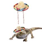 AWOCAN Sakallı Ejderha Sombrero Şapkalar Hamster Gecko Gelincik Gine Domuzu Cinco De Mayo Hasır Şapka Ayarlanabilir Çene Kayışı Küçük Evcil Hayvan Meksika Kostüm Aksesuarları (Renk-A)