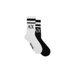 A|X ARMANI EXCHANGE Erkek Logo Crew Çorap, Siyah/Beyaz/Siyah/Beyaz, Small-Medium