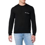 A|X ARMANI EXCHANGE Erkek Merinos Yün Karışımı İmza Logo Bisiklet Yaka Kazak Kazak, Siyah, XXL
