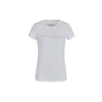 A|X ARMANI EXCHANGE Kadın Rhinestone Script Logo Pamuklu Bisiklet Yaka Tişört, Optik Beyaz, M