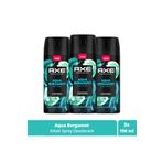 Axe Premium Collection Erkek Sprey Deodorant Aqua Bergamot 72 Saat Ferahlık 150 ml X3