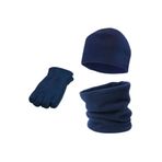 AXE SPORTSWEAR Erkek Lacivert Kışlık Termal Parmaksız Kesik Polar Eldiven Polar Bere Polar İpli Boyunluk 3'lü Set