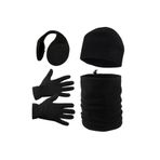 AXE SPORTSWEAR Erkek Siyah Kışlık Polar Eldiven - Polar Bere - Polar Ipli Boyunluk - Ense Tipi Kulaklık 4'lü Set